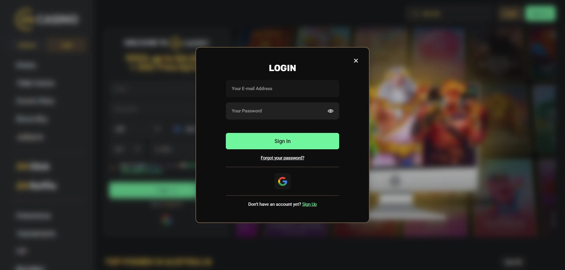 24Casino login window with email and password fields, Sign In button, Forgot your password link and Google sign-in